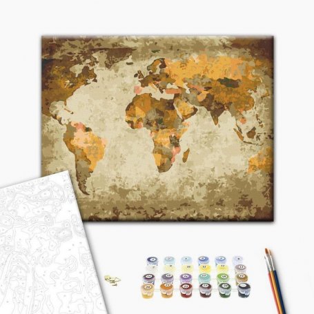 DIY kangas maalaus - Brown World Map