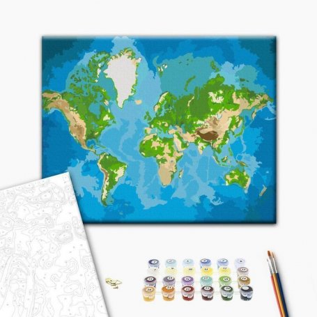 DIY kangas maalaus - World Map (Blue & Green)