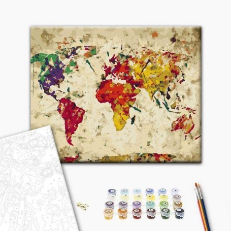 DIY kangas maalaus - World Map (Colour Splashes)