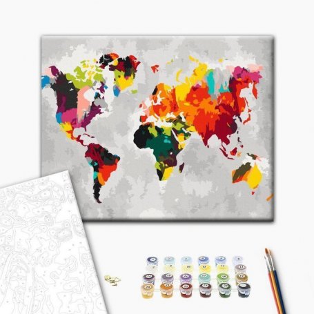 DIY kangas maalaus - World Map (Bright Colours)