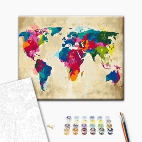 DIY kangas maalaus - World Map (Colourful)