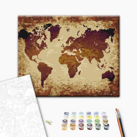 DIY kangas maalaus - World Map (Brown Colours)