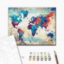 DIY kangas maalaus - World Map (Blue & Red)