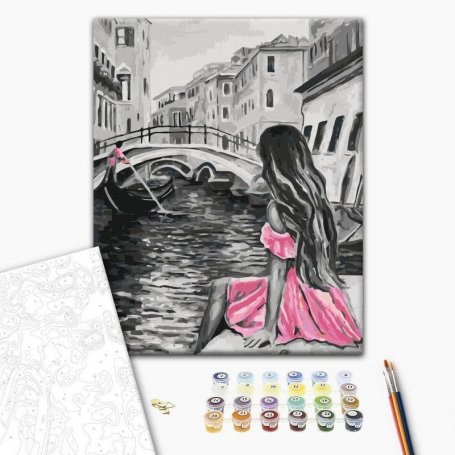 DIY kangas maalaus - Venice (A Girl In A Pink Dress)