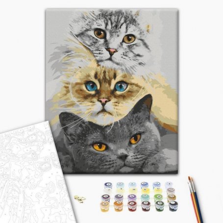 DIY kangas maalaus - Cats Trio