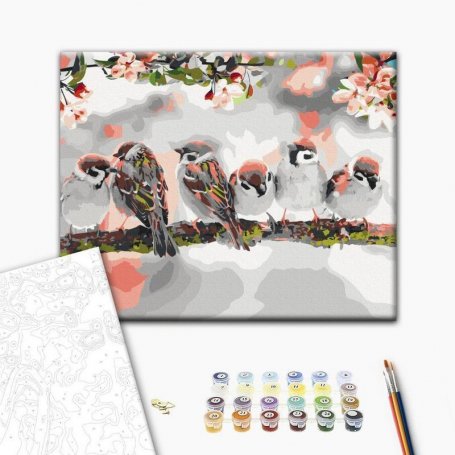 DIY kangas maalaus - Birds on the Branch