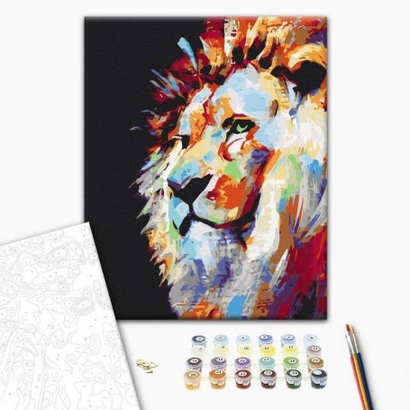 DIY kangas maalaus - Portrait of a Colourful Lion