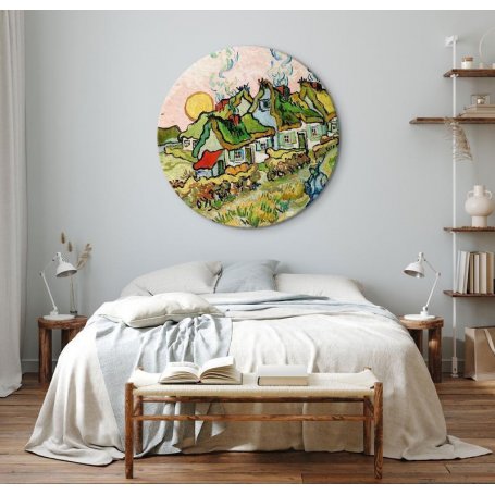 Pyöreä taulu - Vincent van Gogh – Thatched Cottages in the Sunshine Reminiscence of the North