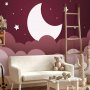 Fototapetti - Moon dream - clouds in a maroon sky with stars for children