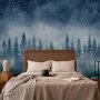 Fototapetti - Night landscape - landscape of a misty forest at night with a starry sky
