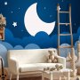 Fototapetti - Moon dream - clouds on a dark blue sky with stars for children