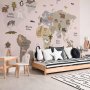 Fototapetti - Pastel Map - Animals and Continents for Childrens Room