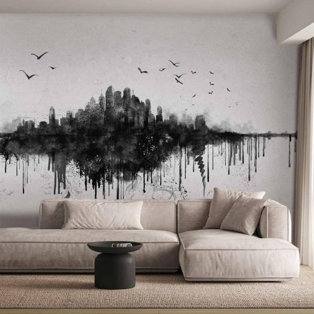 Fototapetti - Big city - abstract city skyline in black watercolour style