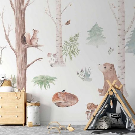 Fototapetti - Subtle Illustration With Forest Animals
