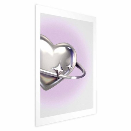 Juliste - Cosmic Heart - silver heart with a ring on a purple background