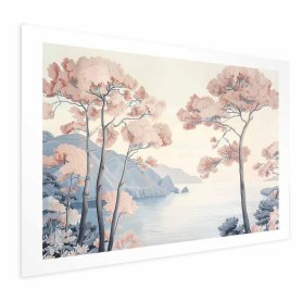 Juliste - Ocean Cliffs and Trees Delicate Motif in Pastel Colors