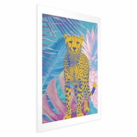 Juliste - Exotic Leopard - colorful portrait of a cheetah against tropical leaves